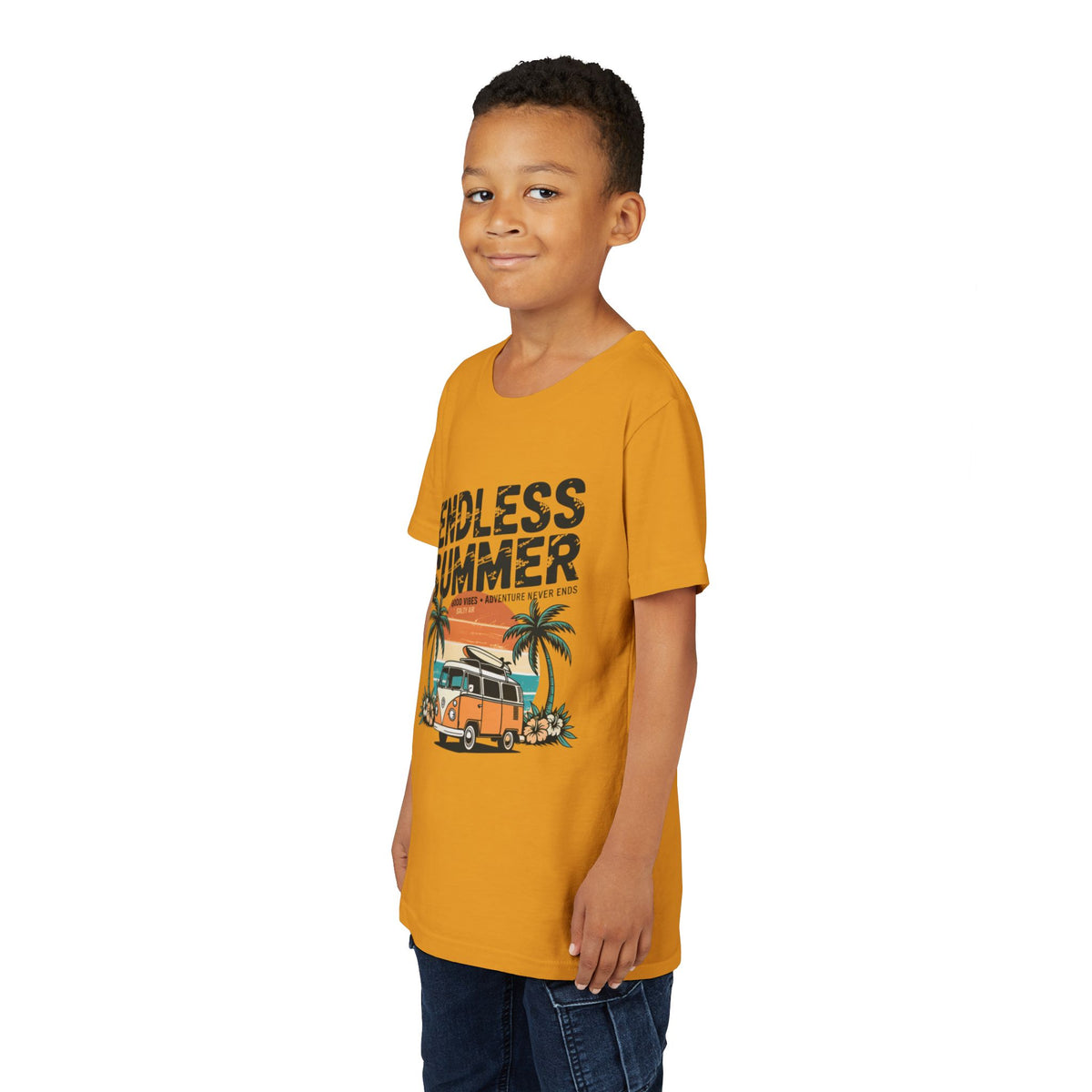 Youth Tee-"Endless Summer" Retro Camper Palm Tree Graphic Unisex T-Shirt by Printify
