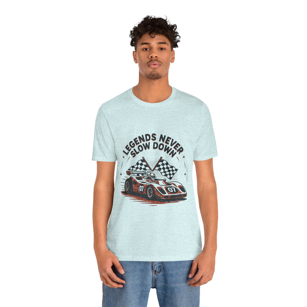Legends Never Slow Down Racing Tee — Vintage Race Car Graphic Unisex T-Shirt by Printify