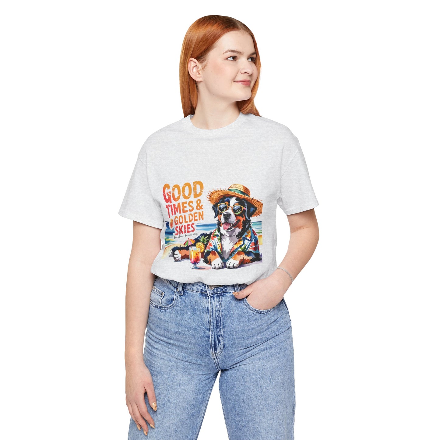 Good Times & Golden Skies Beach Dog Unisex T‑Shirt by Printify