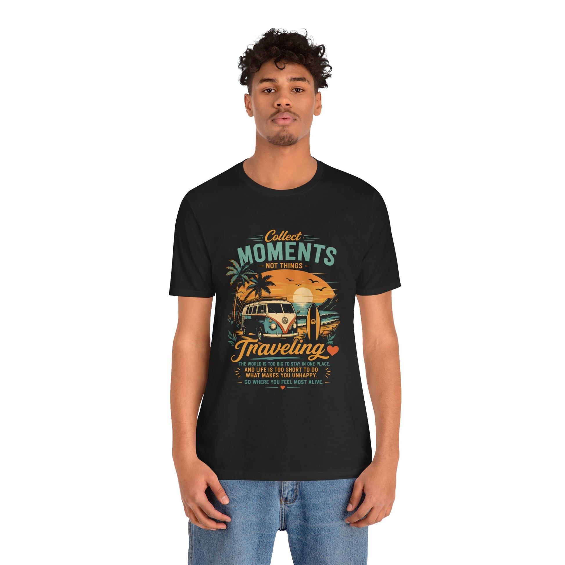Traveling Moments Unisex T-Shirt — "Collect Moments Not Things" Camper Van Beach Tee by Printify