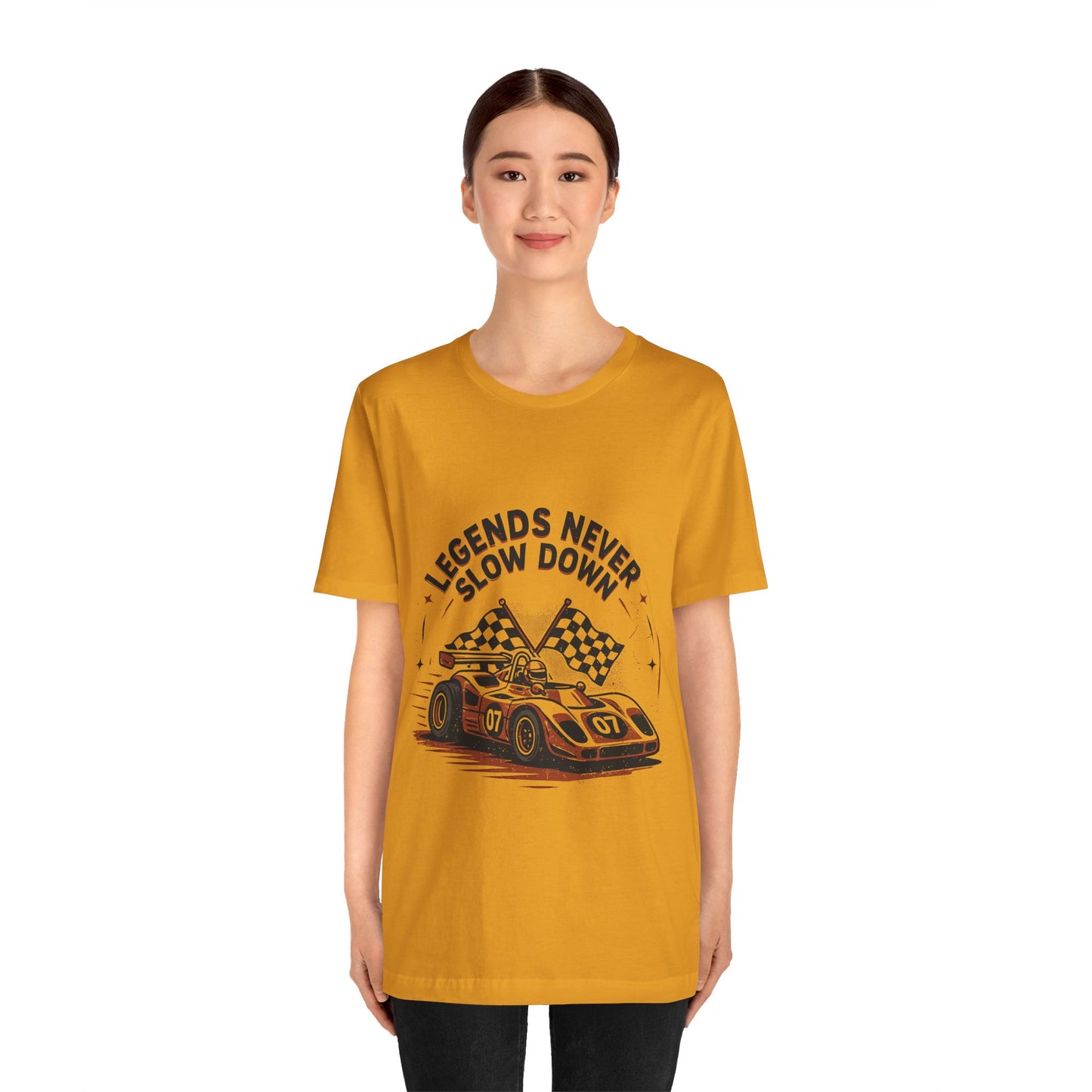Legends Never Slow Down Racing Tee — Vintage Race Car Graphic Unisex T-Shirt by Printify