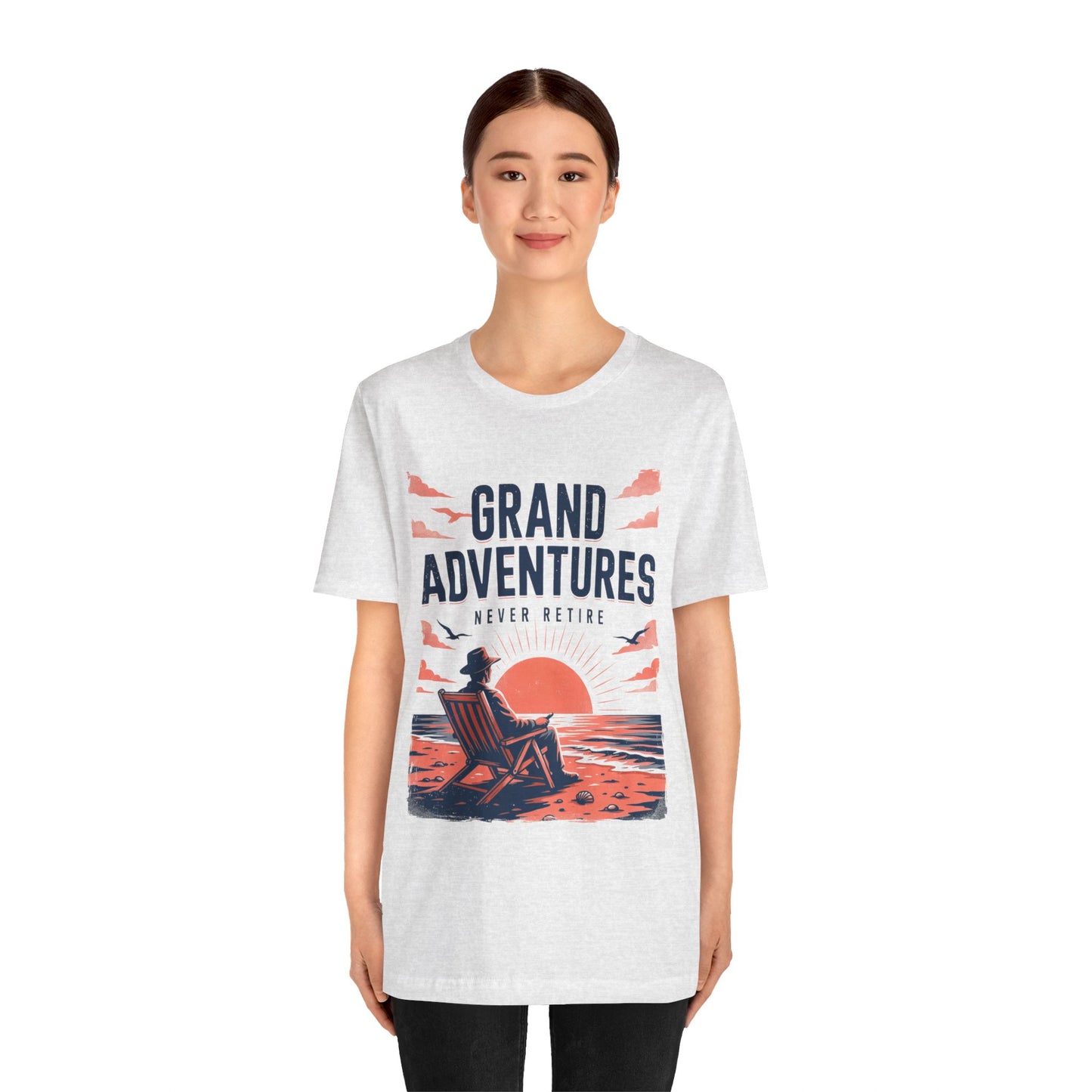 Grand Adventures Sunset Tee-"Never Retire" Beach Vacation Unisex T‑Shirt by Printify