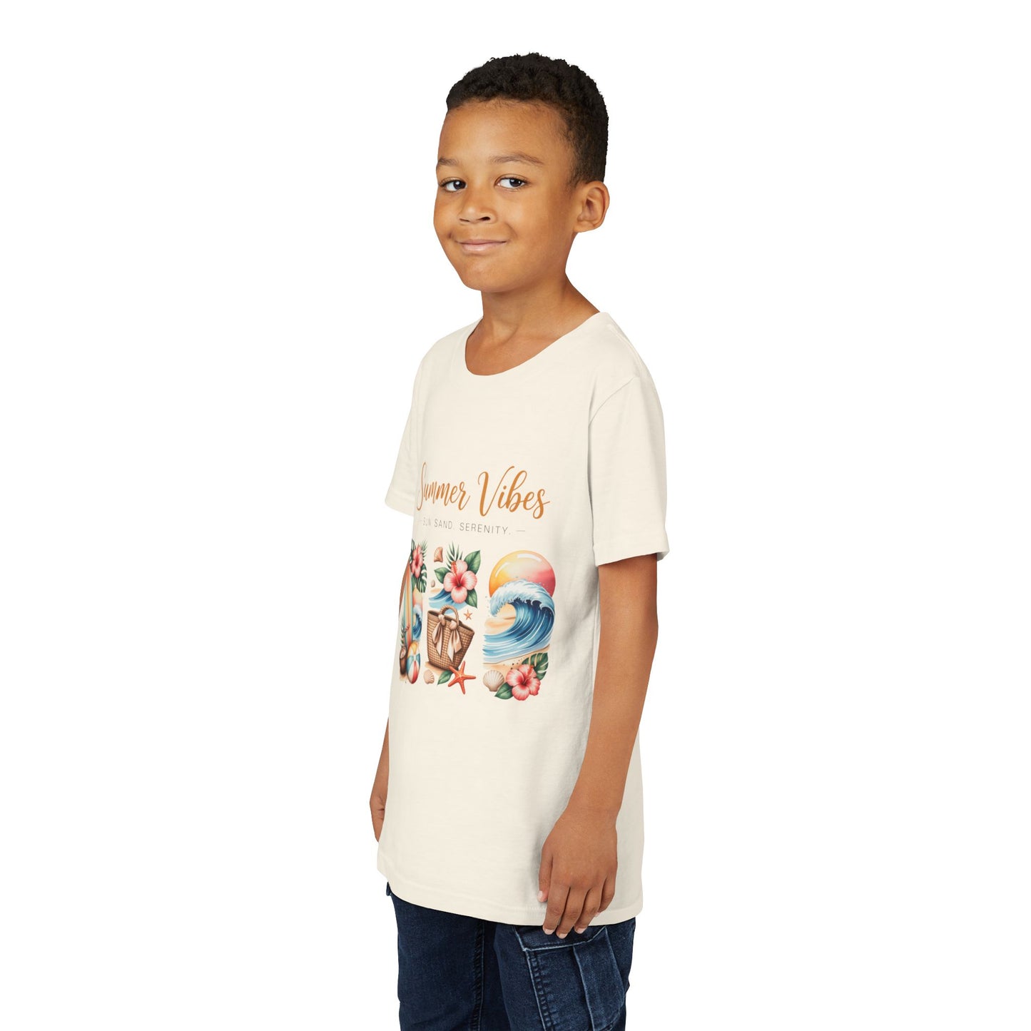 Youth Tee-"Summer Vibes" Watercolor Beach Graphic Unisex T-Shirt by Printify
