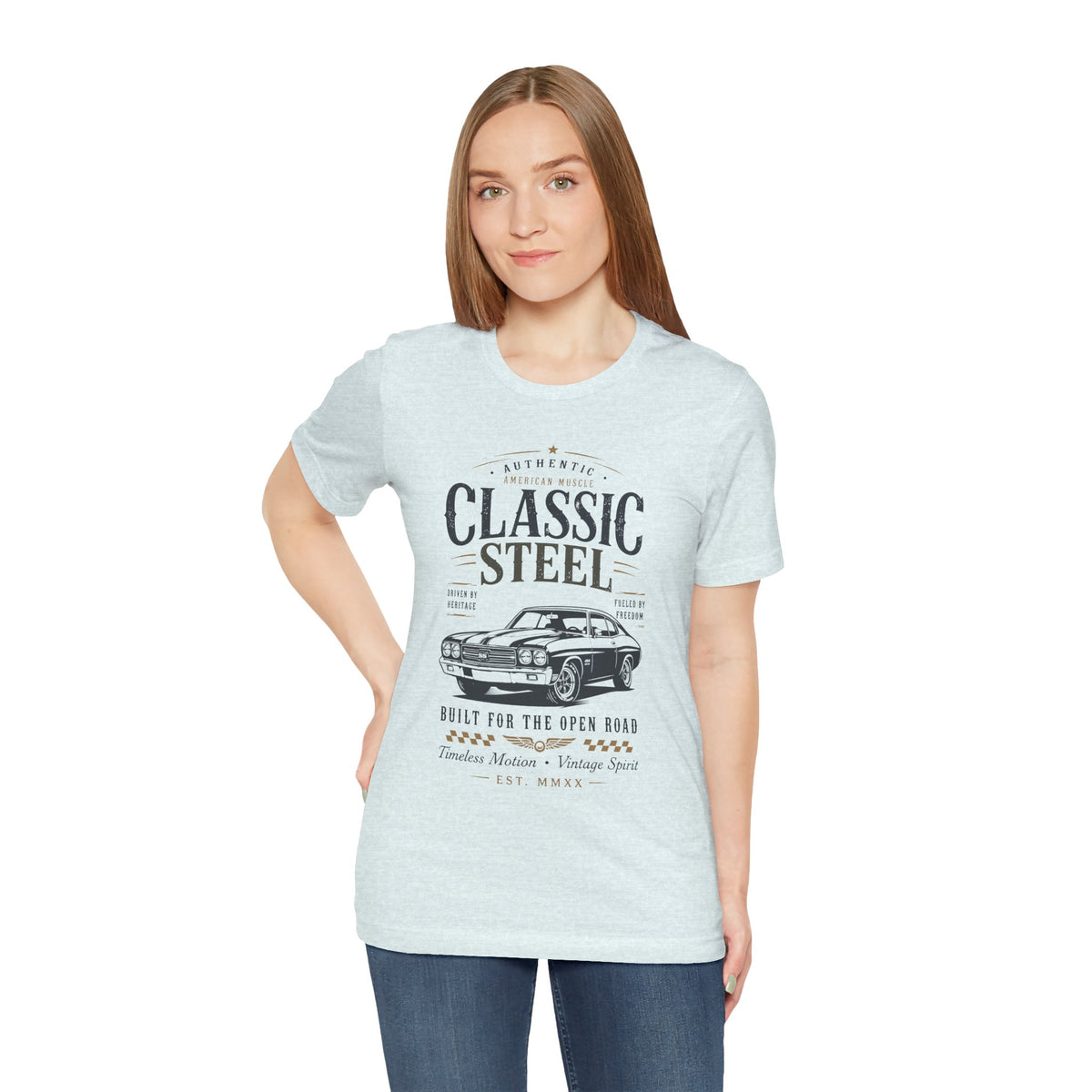 Classic Steel Vintage Car Tee-Built for the Open Road T-Shirt by Printify