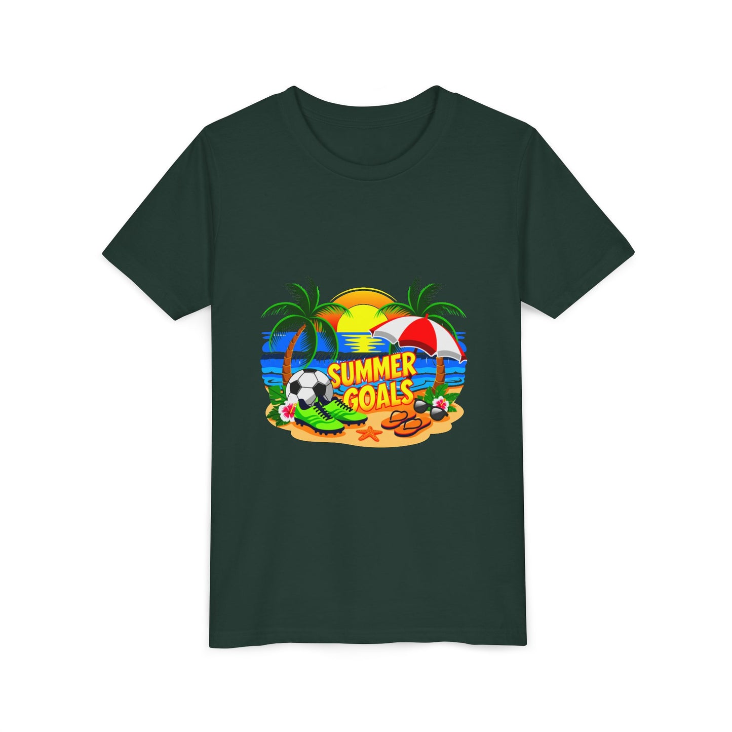 Youth Tee-'Summer Goals' Beach Graphic Kids Unisex T-Shirt by Printify