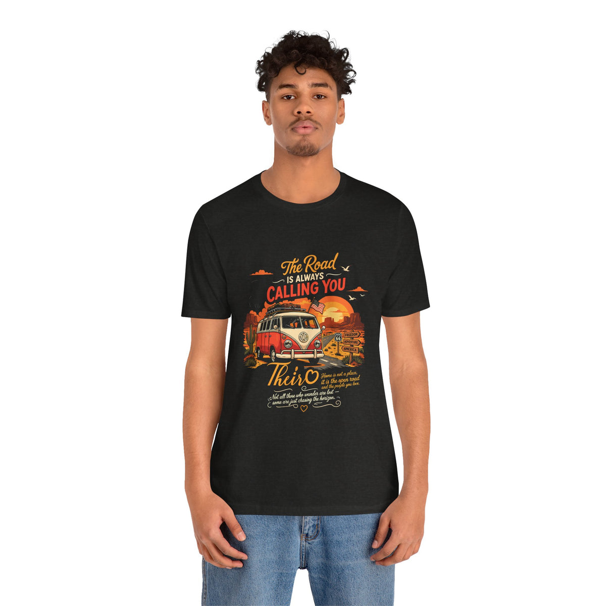 Road Trip Camper Van Unisex T-Shirt — “The Road Is Always Calling You” Vintage Travel Tee by Printify