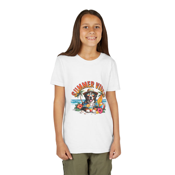Youth Tee-"Summer Vibes" Dog Surfing Design Unisex T-Shirt by Printify