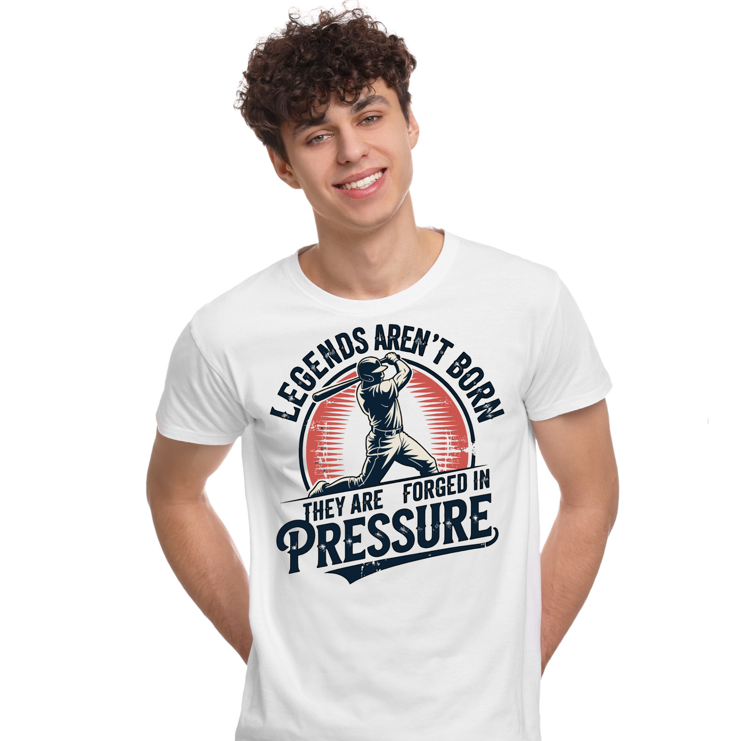 Legends Are Forged in Pressure Baseball T-Shirt | Motivational Sports Tee | Baseball Fan Gift