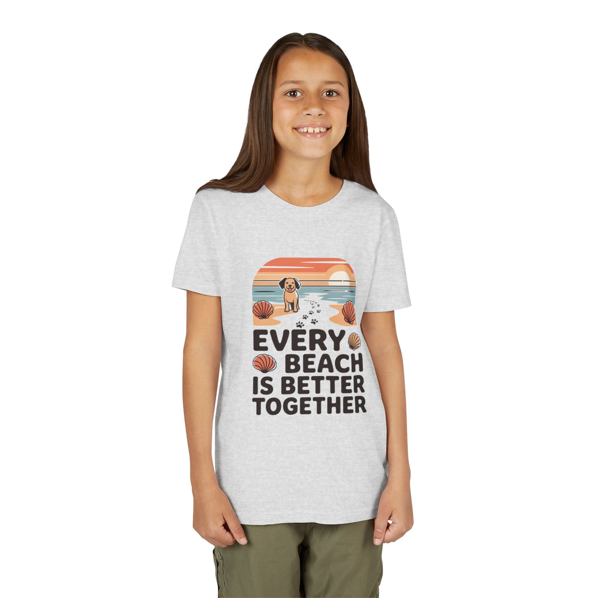 Youth Tee-“Every Beach Is Better Together” Dog Beach Graphic Unisex T-Shirt by Printify