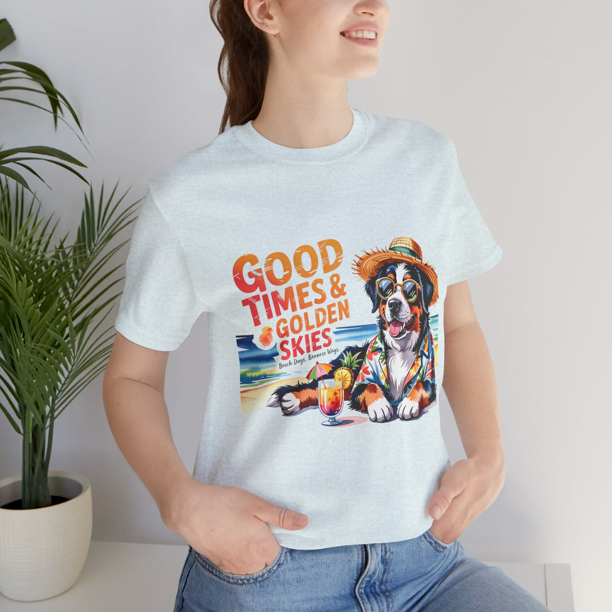 Good Times & Golden Skies Beach Dog Unisex T‑Shirt by Printify