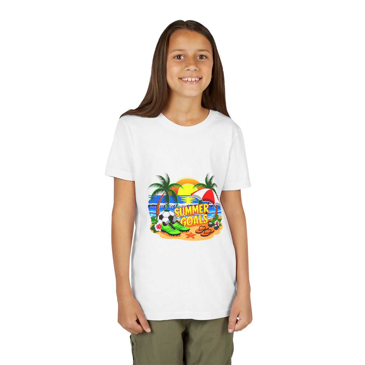 Youth Tee-'Summer Goals' Beach Graphic Kids Unisex T-Shirt by Printify