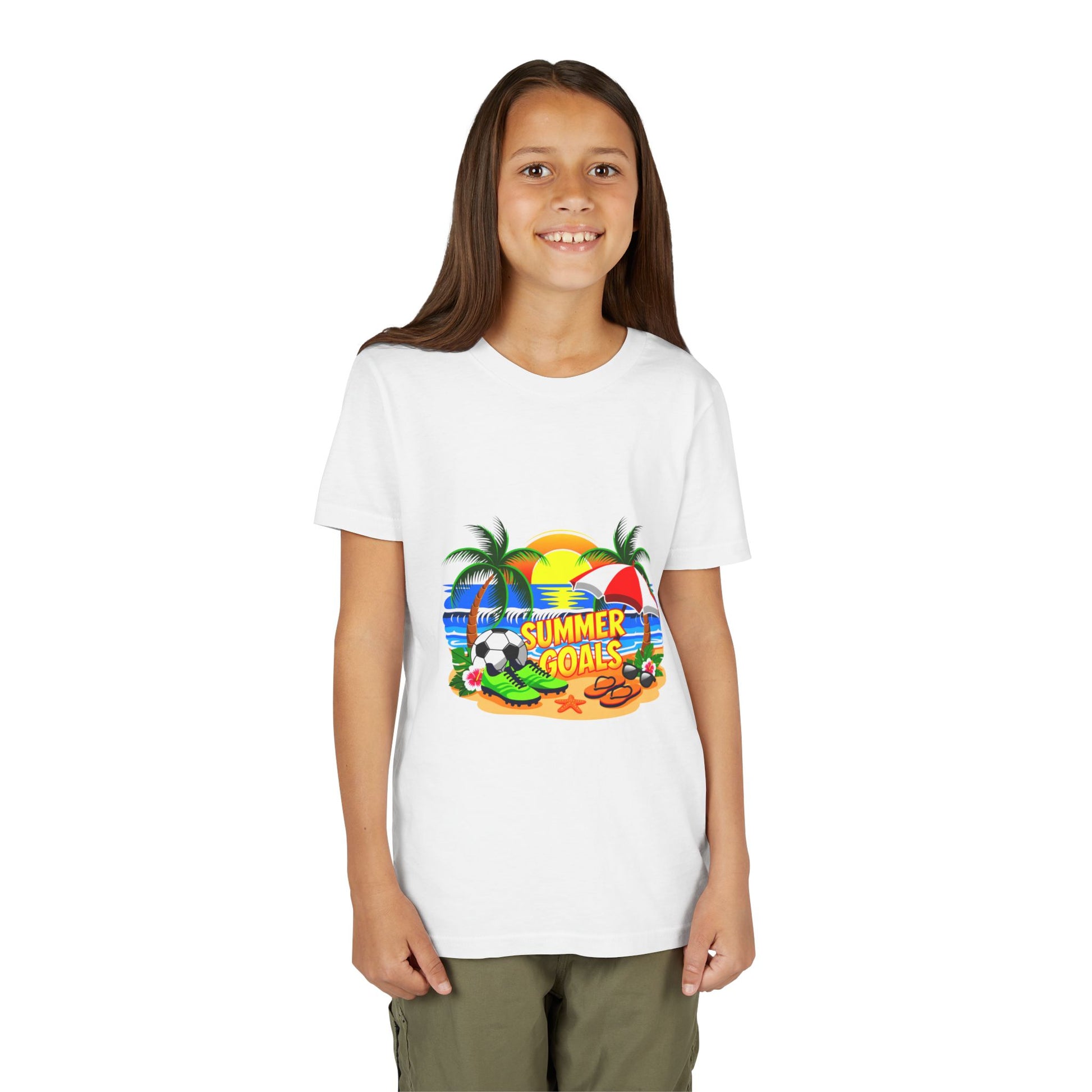 Youth Tee-'Summer Goals' Beach Graphic Kids Unisex T-Shirt by Printify