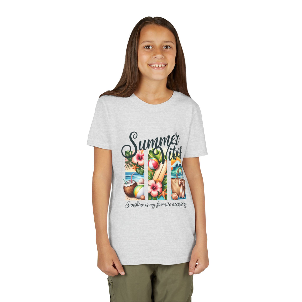 Youth Tee — "Summer Vibes" Tropical Beach Graphic Unisex T-Shirt by Printify