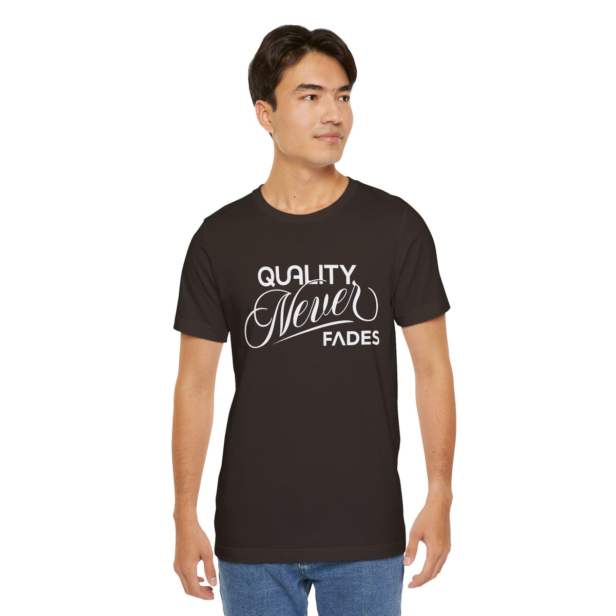 Quality Never Fades Vintage Script Tee - Premium Typographic Streetwear Unisex T-Shirt by Printify