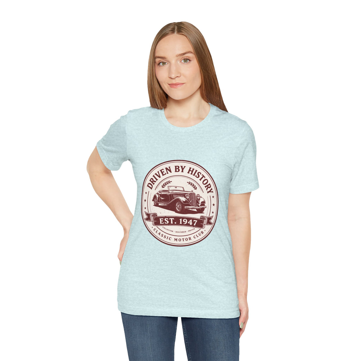 Vintage Car Unisex T-Shirt — "Driven by History Est. 1947" Classic Motor Club Tee by Printify