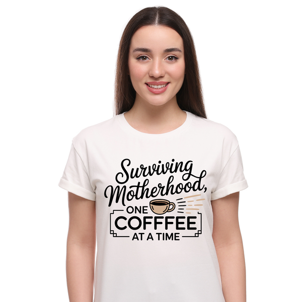 Surviving Motherhood One Coffee at a Time T-Shirt | Funny Mom Tee | Coffee Lover Gift