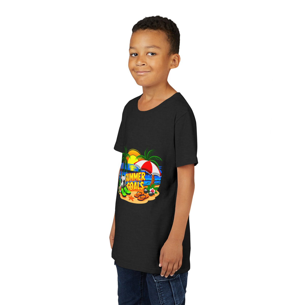 Youth Tee-'Summer Goals' Beach Graphic Kids Unisex T-Shirt by Printify