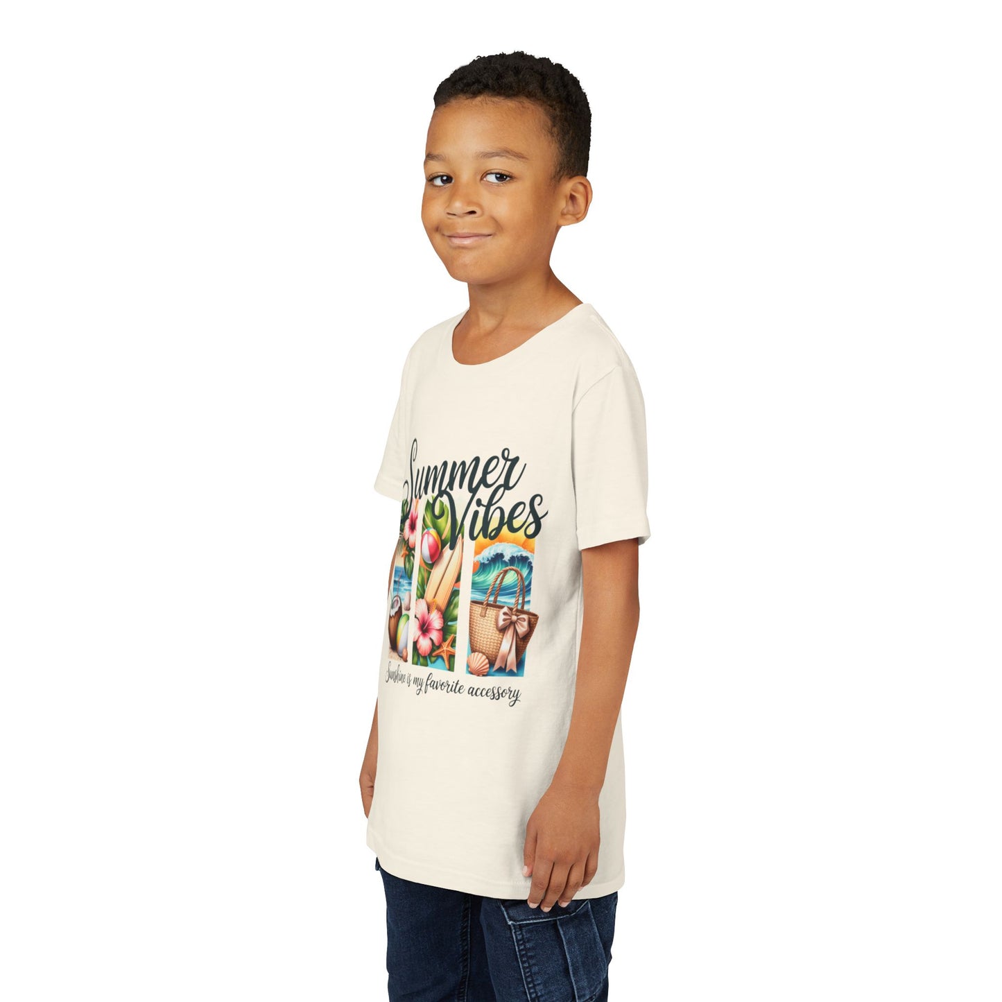 Youth Tee — "Summer Vibes" Tropical Beach Graphic Unisex T-Shirt by Printify