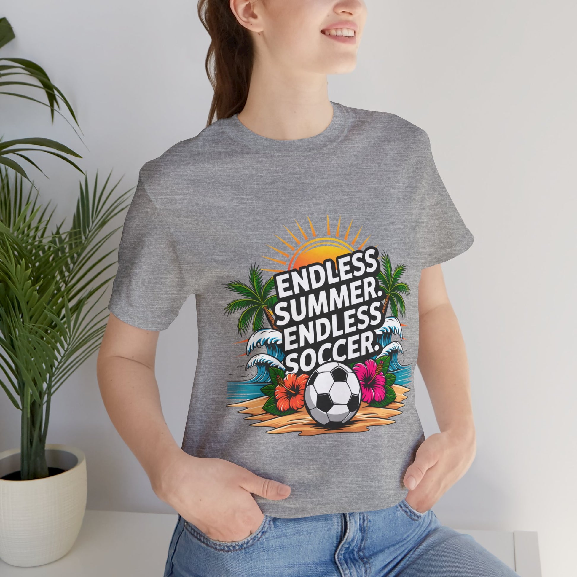 Endless Summer, Endless Soccer T-Shirt-Tropical Beach Soccer Unisex T-Shirt by Printify