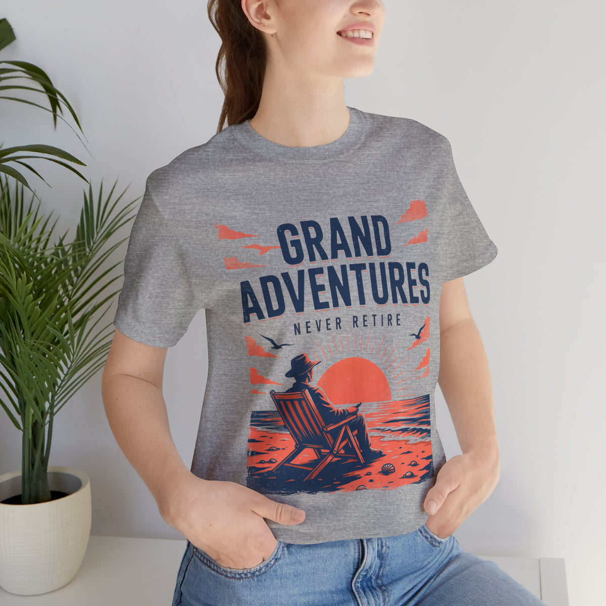 Grand Adventures Sunset Tee-"Never Retire" Beach Vacation Unisex T‑Shirt by Printify