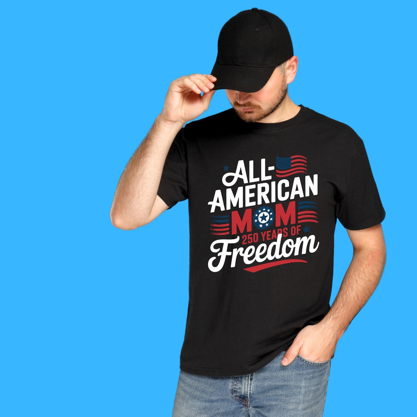 All American Mom Shirt, 250 Years of Freedom Tee, Patriotic Mom Shirt, 4th of July Shirt, USA Independence Gift for Mom