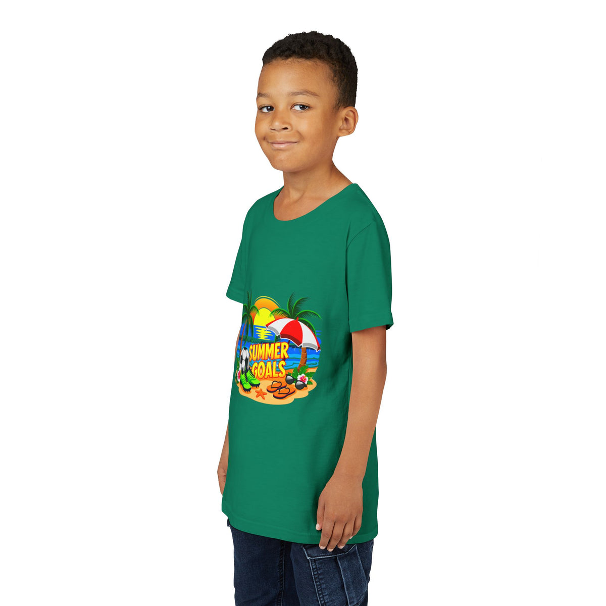Youth Tee-'Summer Goals' Beach Graphic Kids Unisex T-Shirt by Printify