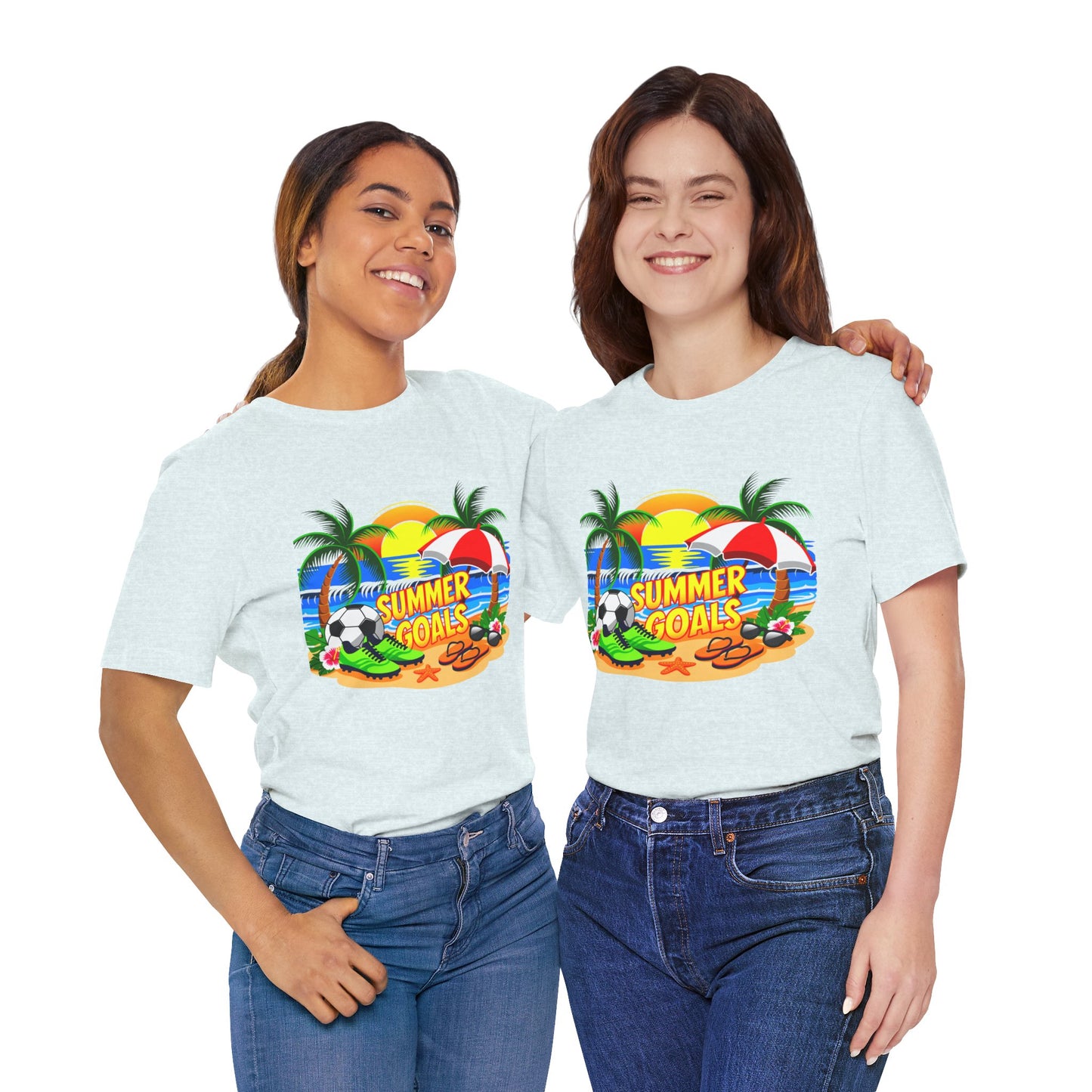 Summer Goals Beach Tee-Tropical Soccer & Sunshine Graphic Unisex T-Shirt by Printify