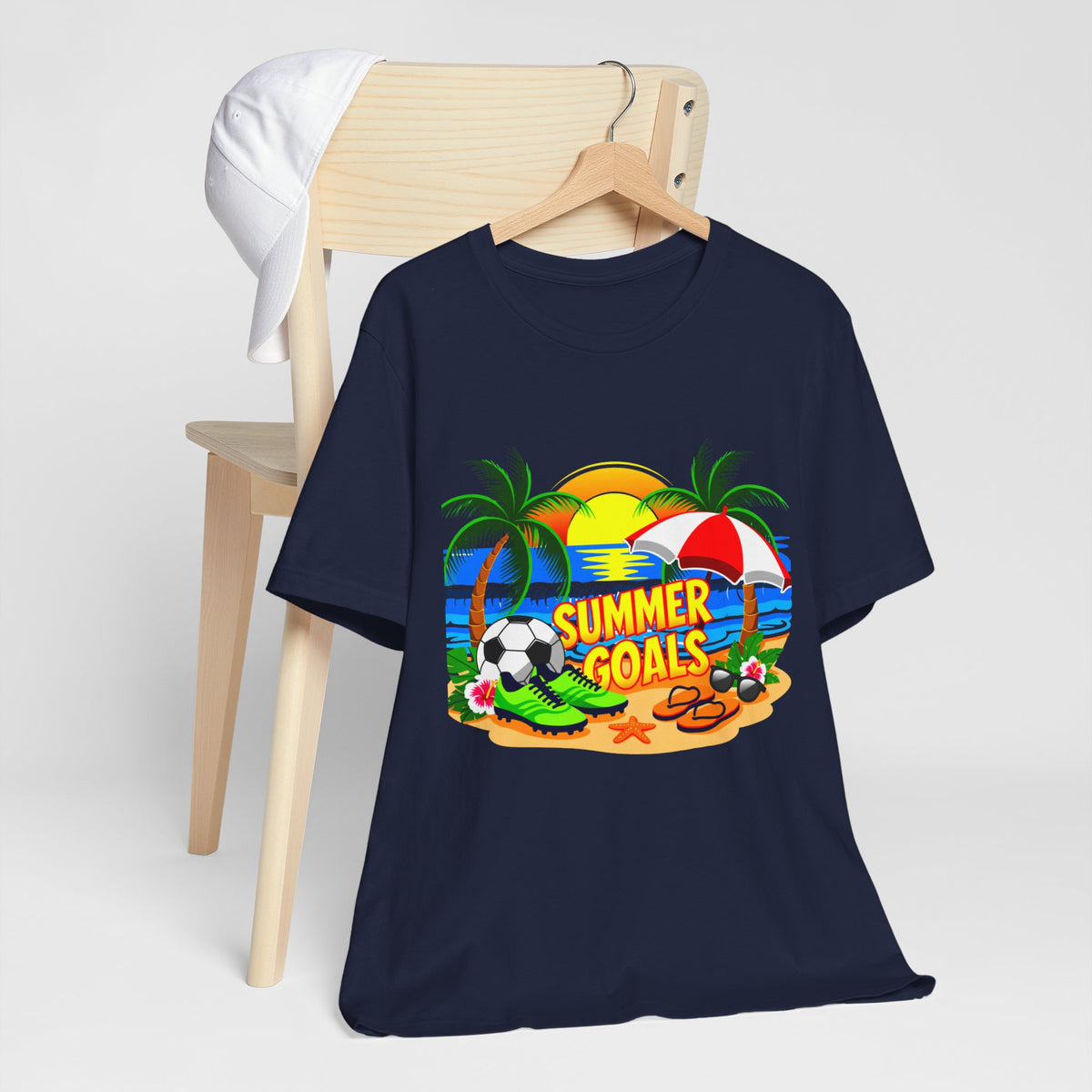 Summer Goals Beach Tee-Tropical Soccer & Sunshine Graphic Unisex T-Shirt by Printify