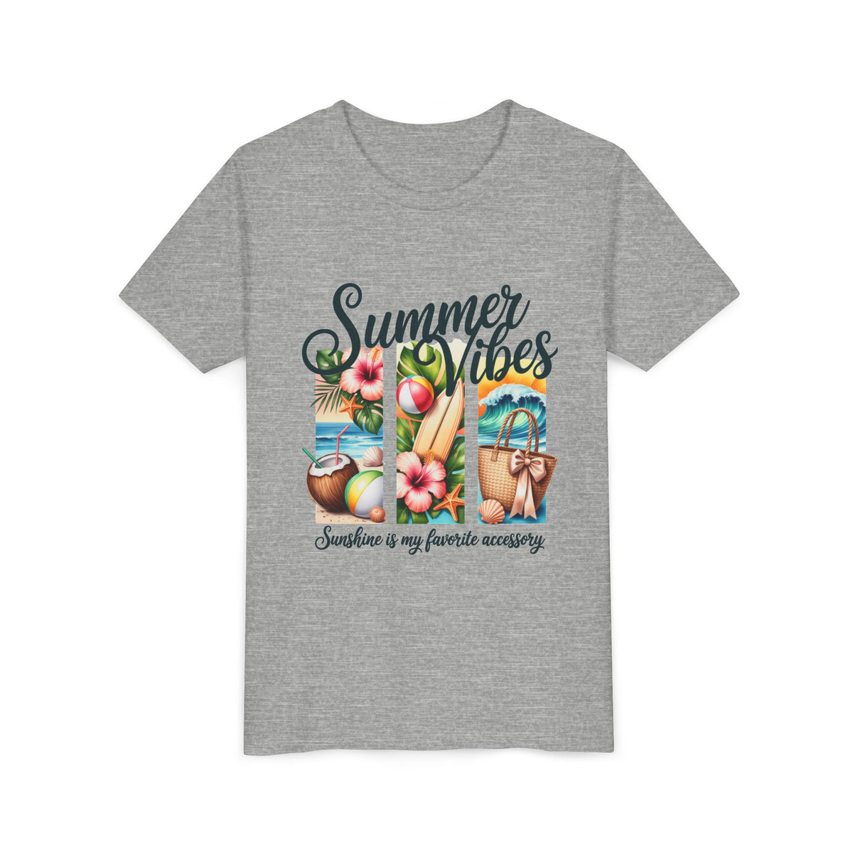 Youth Tee — "Summer Vibes" Tropical Beach Graphic Unisex T-Shirt by Printify