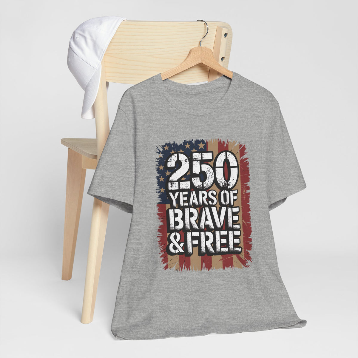 250 Years of Brave & Free Distressed American Flag Unisex T-Shirt by Printify