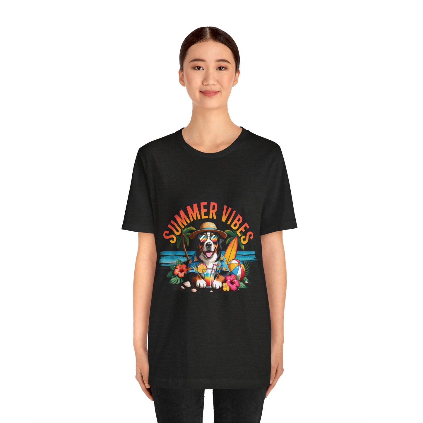 Summer Vibes Dog Tee - Cute Beach Puppy Graphic Unisex T-Shirt by Printify