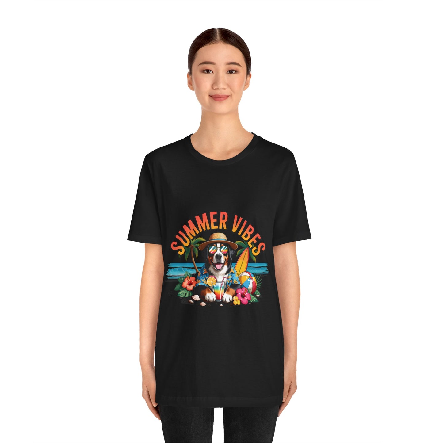 Summer Vibes Dog Tee - Cute Beach Puppy Graphic Unisex T-Shirt by Printify