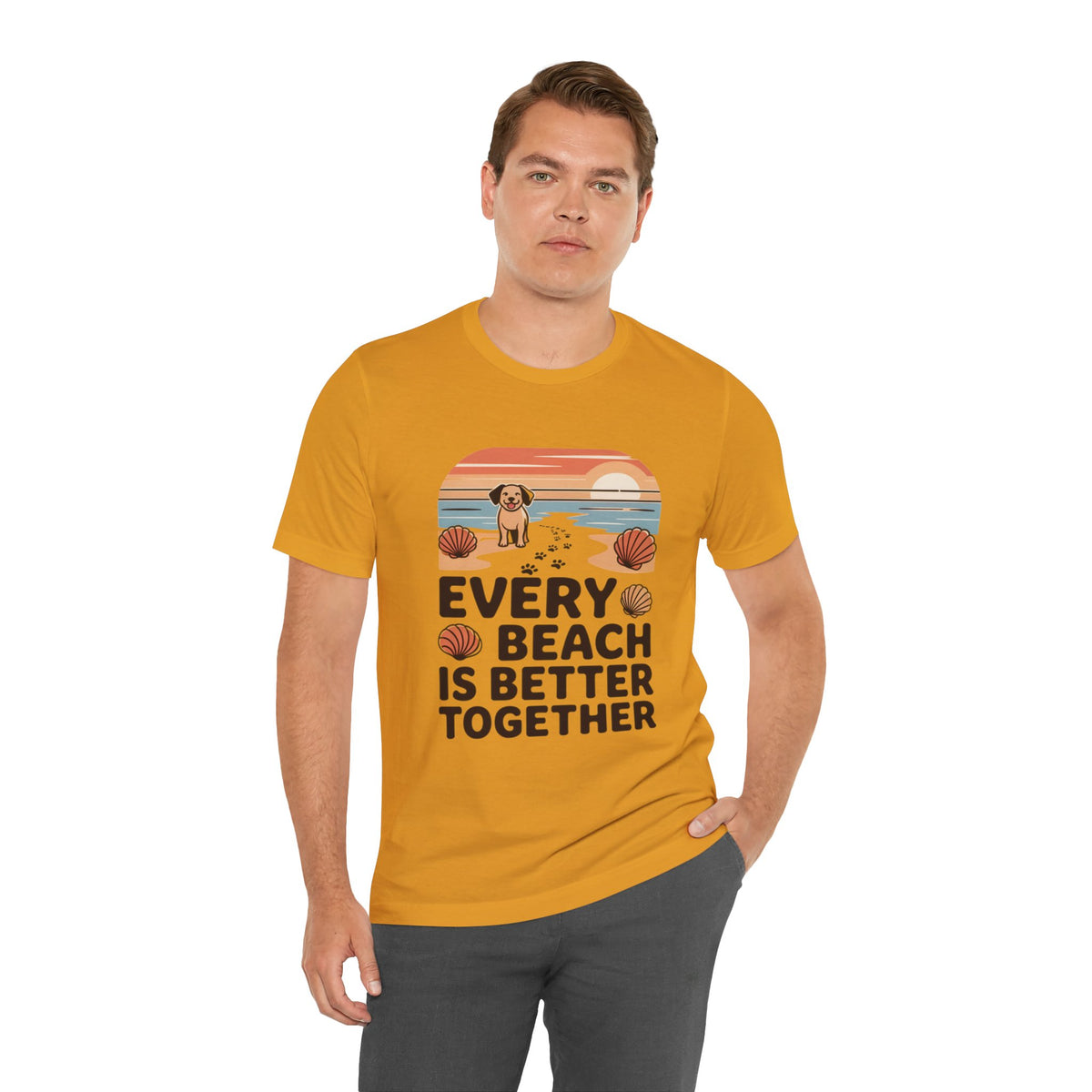 Every Beach Is Better Together T-Shirt-Cute Dog Beach Sunset Unisex Tee by Printify