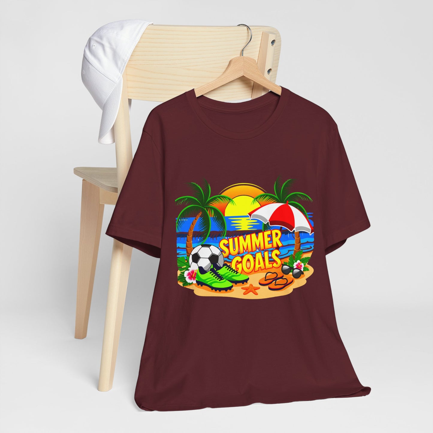 Summer Goals Beach Tee-Tropical Soccer & Sunshine Graphic Unisex T-Shirt by Printify