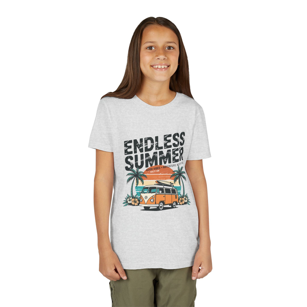 Youth Tee-"Endless Summer" Retro Camper Palm Tree Graphic Unisex T-Shirt by Printify