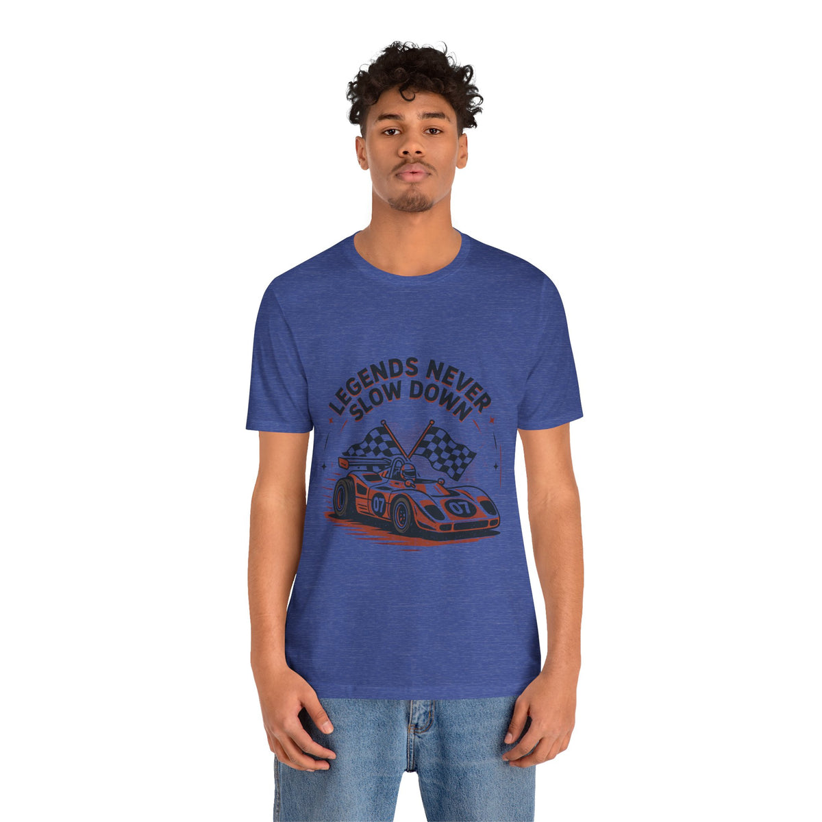Legends Never Slow Down Racing Tee — Vintage Race Car Graphic Unisex T-Shirt by Printify