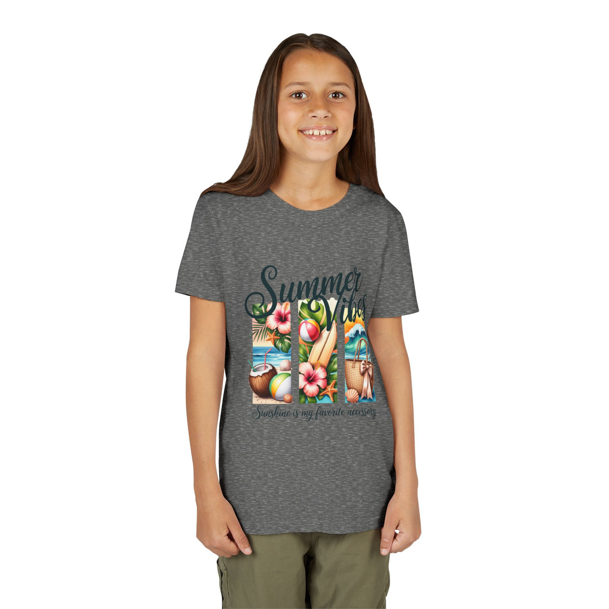 Youth Tee — "Summer Vibes" Tropical Beach Graphic Unisex T-Shirt by Printify