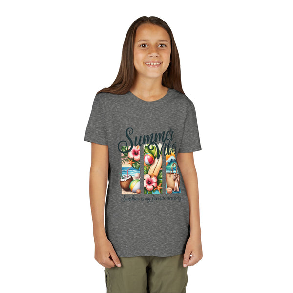 Youth Tee — "Summer Vibes" Tropical Beach Graphic Unisex T-Shirt by Printify