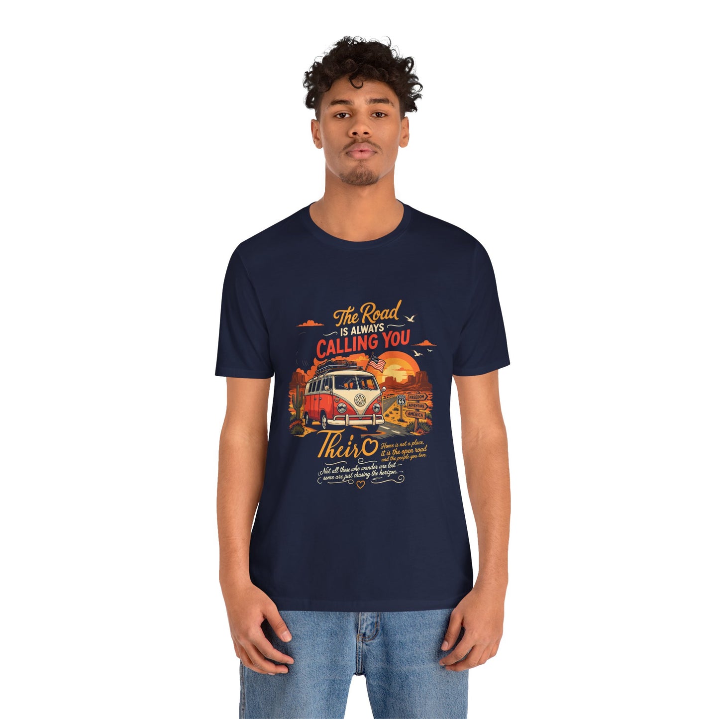 Road Trip Camper Van Unisex T-Shirt — “The Road Is Always Calling You” Vintage Travel Tee by Printify