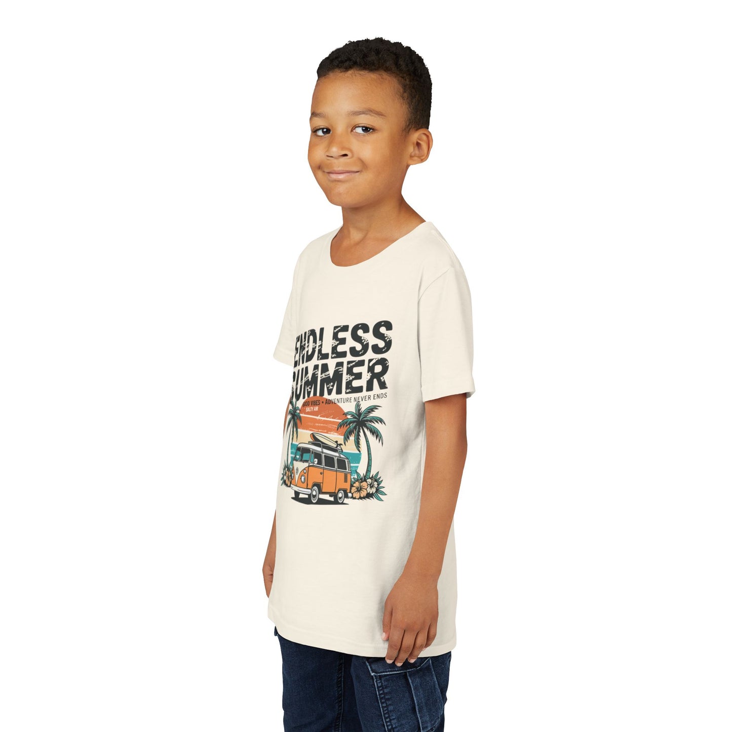 Youth Tee-"Endless Summer" Retro Camper Palm Tree Graphic Unisex T-Shirt by Printify