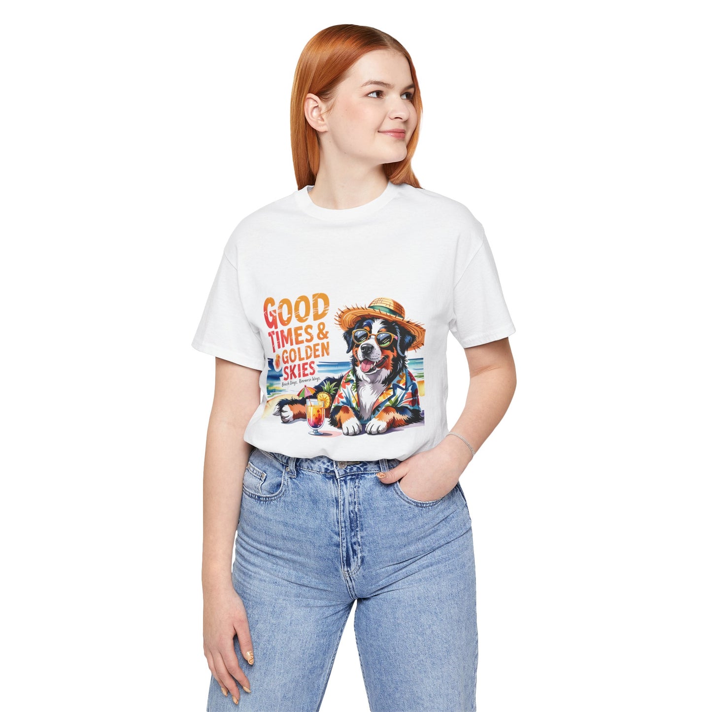 Good Times & Golden Skies Beach Dog Unisex T‑Shirt by Printify