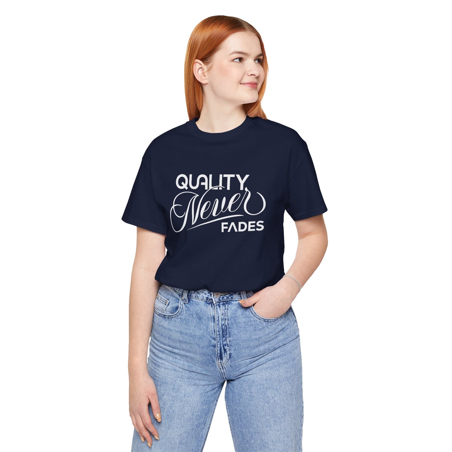 Quality Never Fades Vintage Script Tee - Premium Typographic Streetwear Unisex T-Shirt by Printify