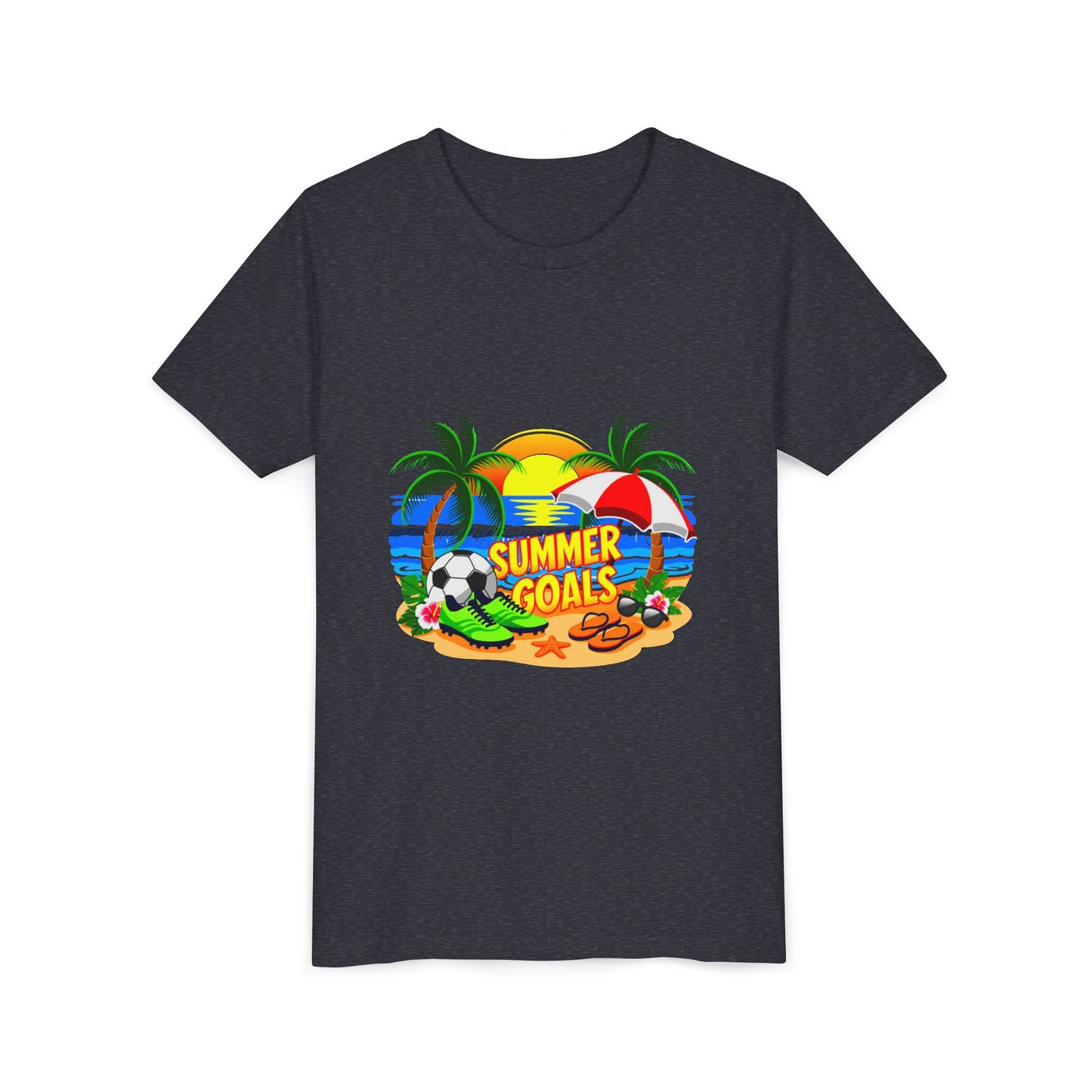 Youth Tee-'Summer Goals' Beach Graphic Kids Unisex T-Shirt by Printify