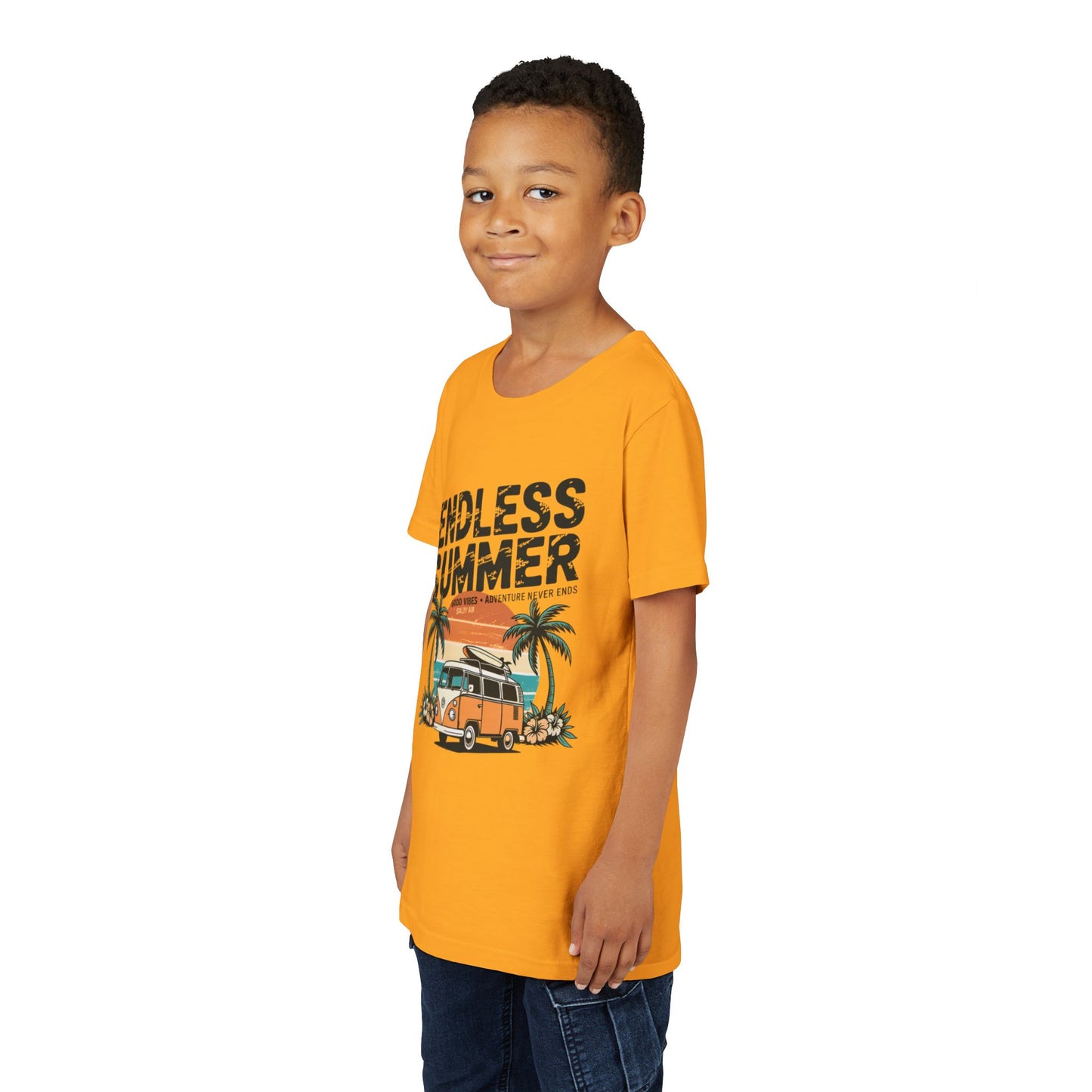 Youth Tee-"Endless Summer" Retro Camper Palm Tree Graphic Unisex T-Shirt by Printify