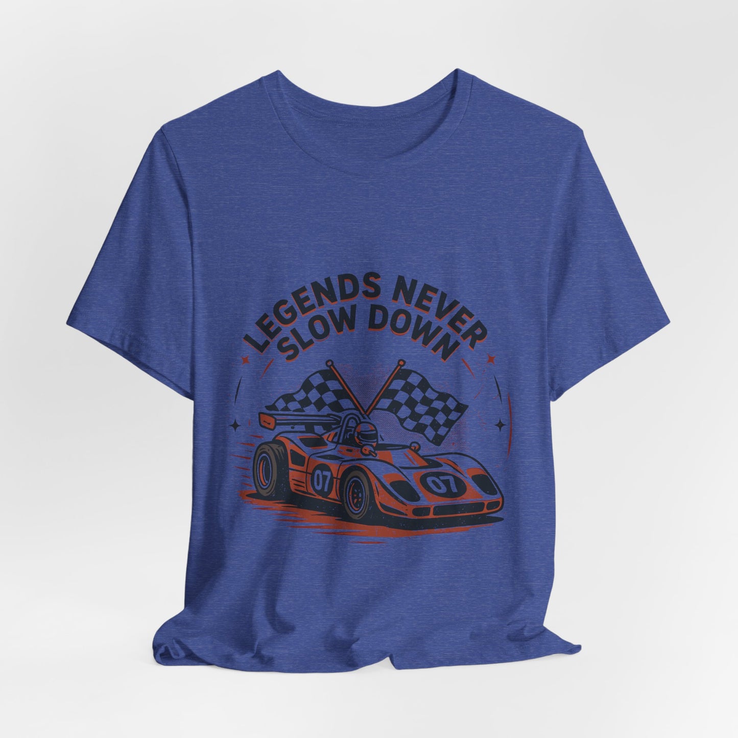 Legends Never Slow Down Racing Tee — Vintage Race Car Graphic Unisex T-Shirt by Printify