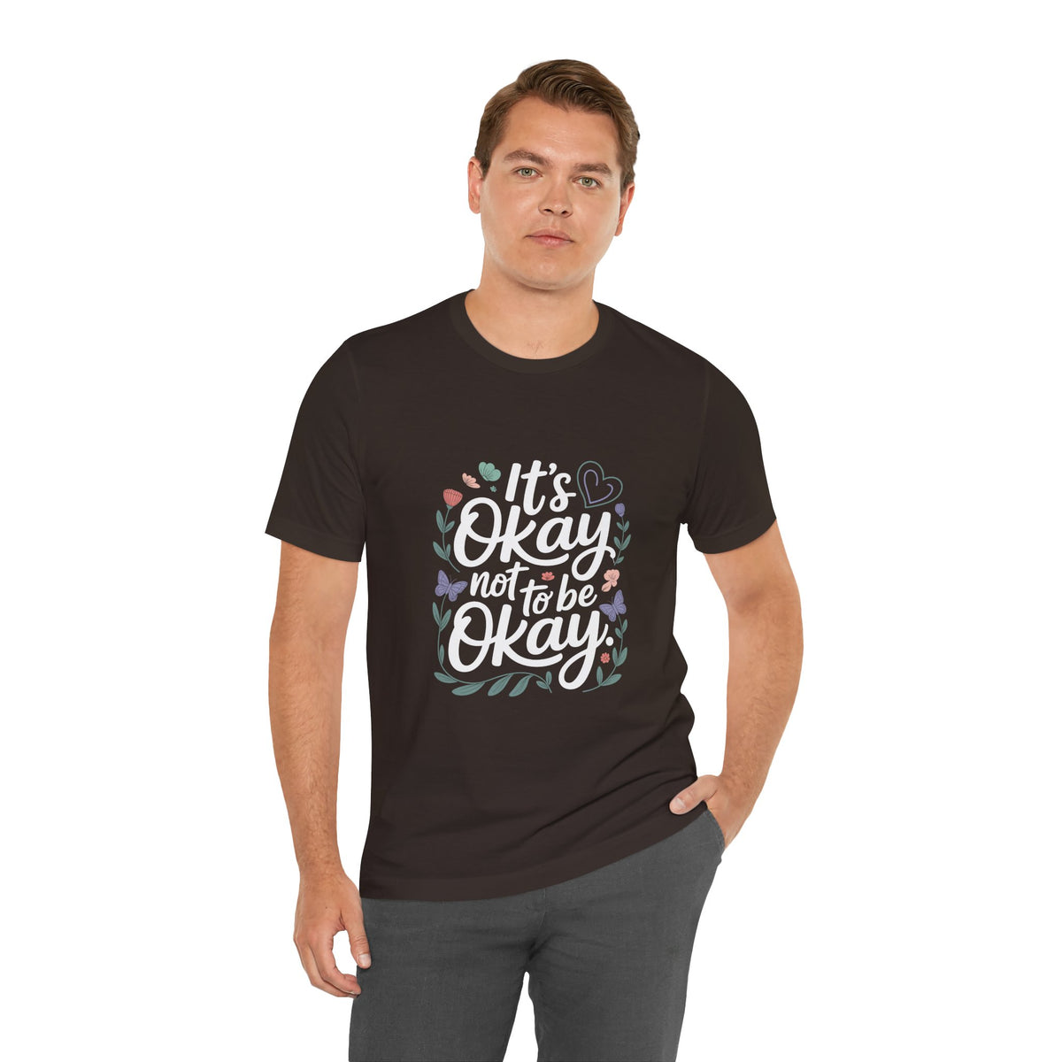 Floral Heart Frame Tee — Pastel Butterfly & Leaf Graphic Unisex T-Shirt by Printify