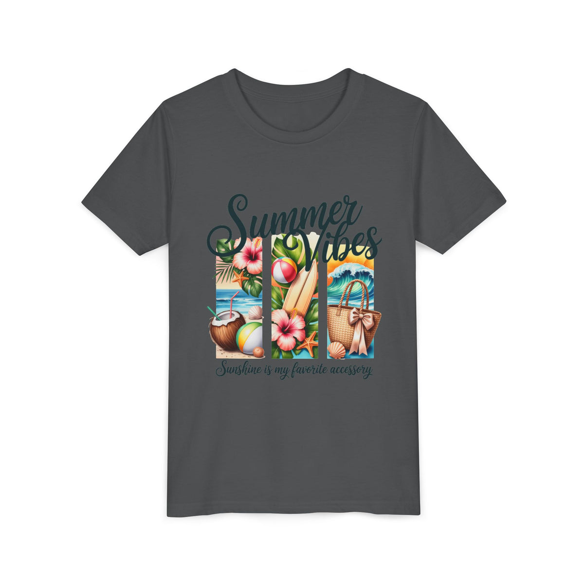 Youth Tee — "Summer Vibes" Tropical Beach Graphic Unisex T-Shirt by Printify