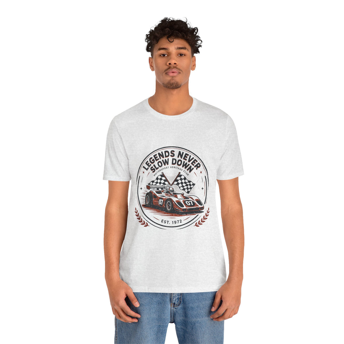 Legends Never Slow Down Racing Tee — Vintage Race Car Graphic Unisex T-Shirt by Printify