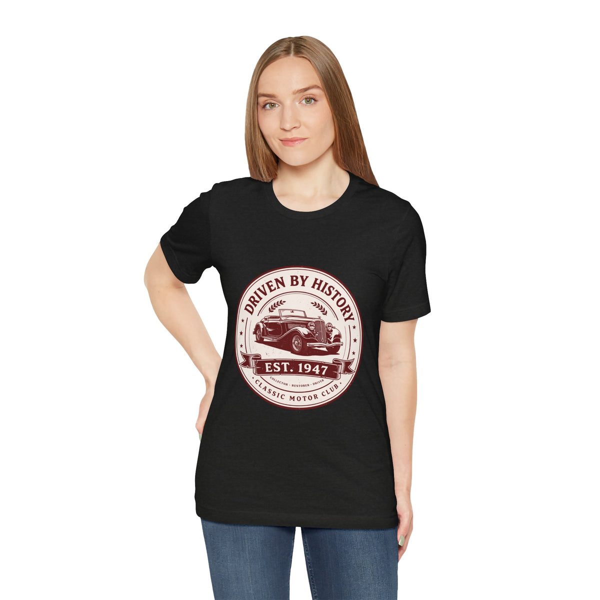 Vintage Car Unisex T-Shirt — "Driven by History Est. 1947" Classic Motor Club Tee by Printify