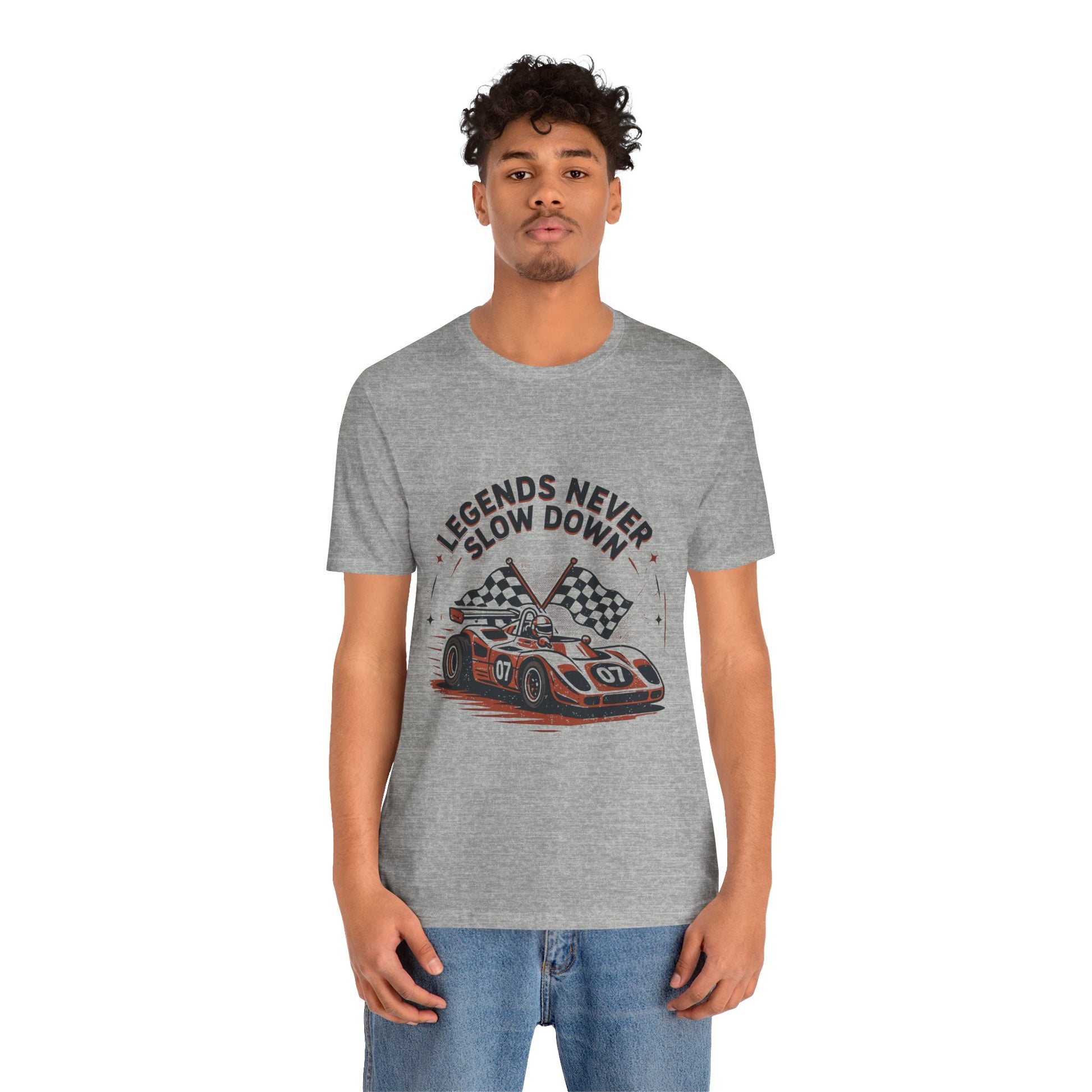 Legends Never Slow Down Racing Tee — Vintage Race Car Graphic Unisex T-Shirt by Printify